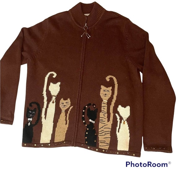 Unknown Tops - Vintage Designer Originals Studio brown cat sweater